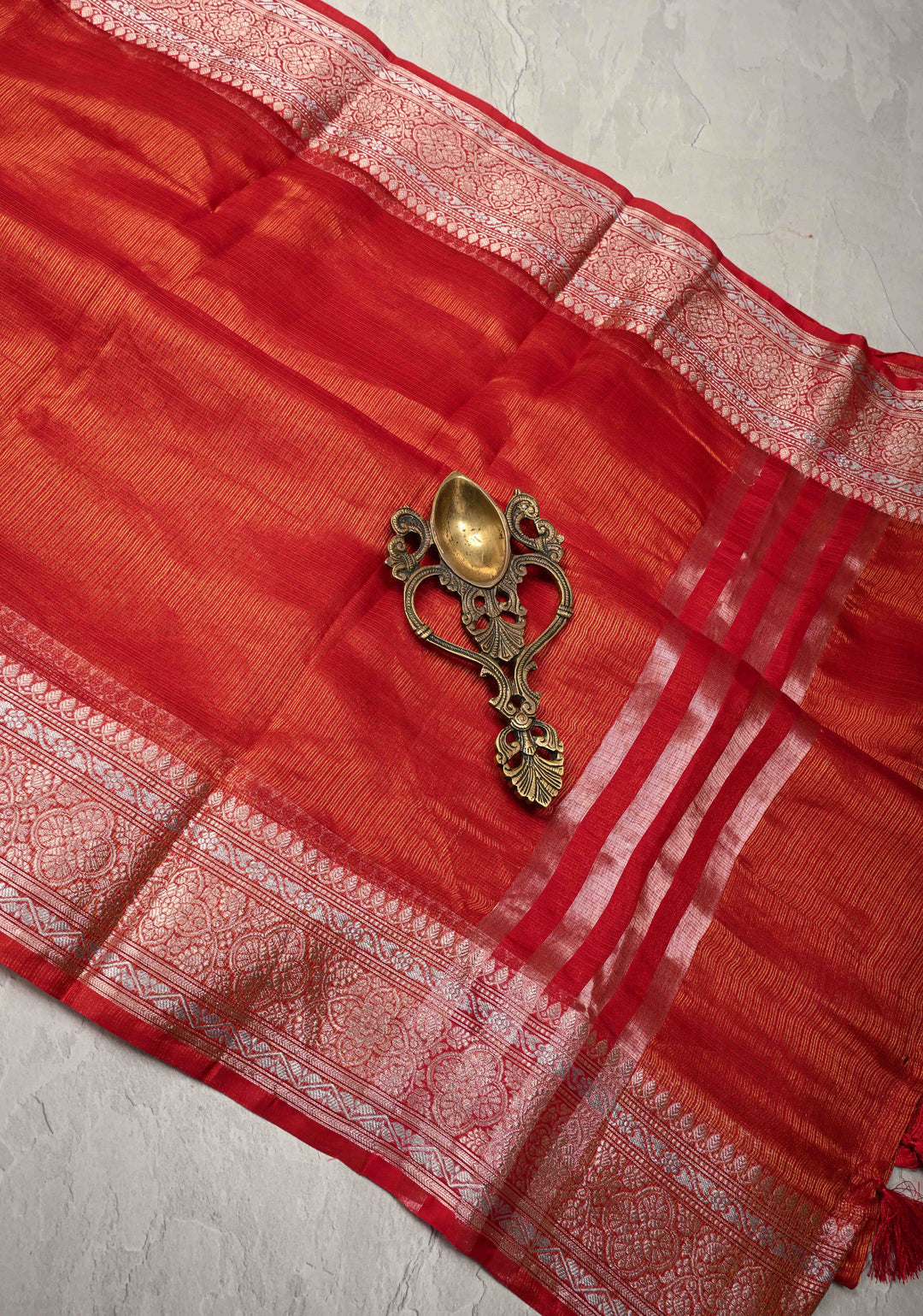 Red Kota Doria Tissue Cotton Saree with Sona Rupa Zari Border