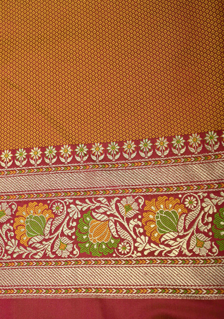 Dark Pink Semi Tanchoi Banarasi Satin Silk Saree with Meenakari Floral Brocade Jaal