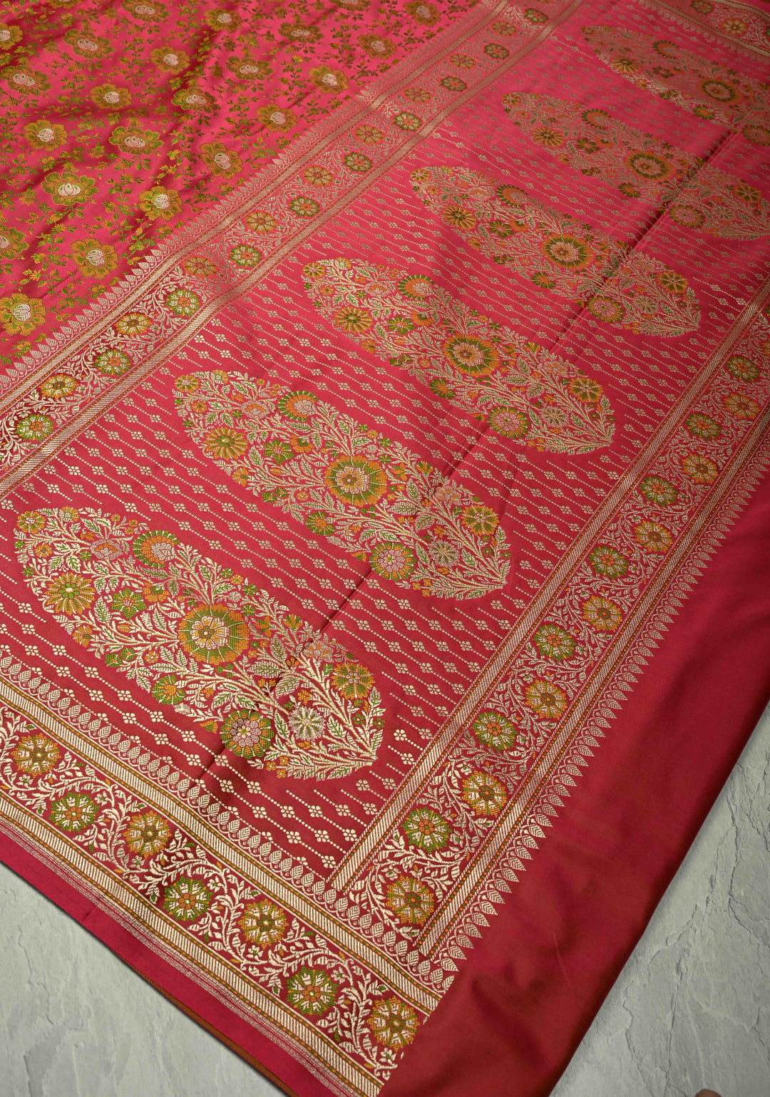 Pink Semi Tanchoi Banarasi Satin Silk Saree with Meenakari Floral Brocade Jaal