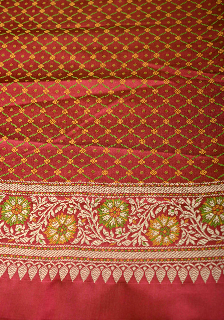 Pink Semi Tanchoi Banarasi Satin Silk Saree with Meenakari Floral Brocade Jaal