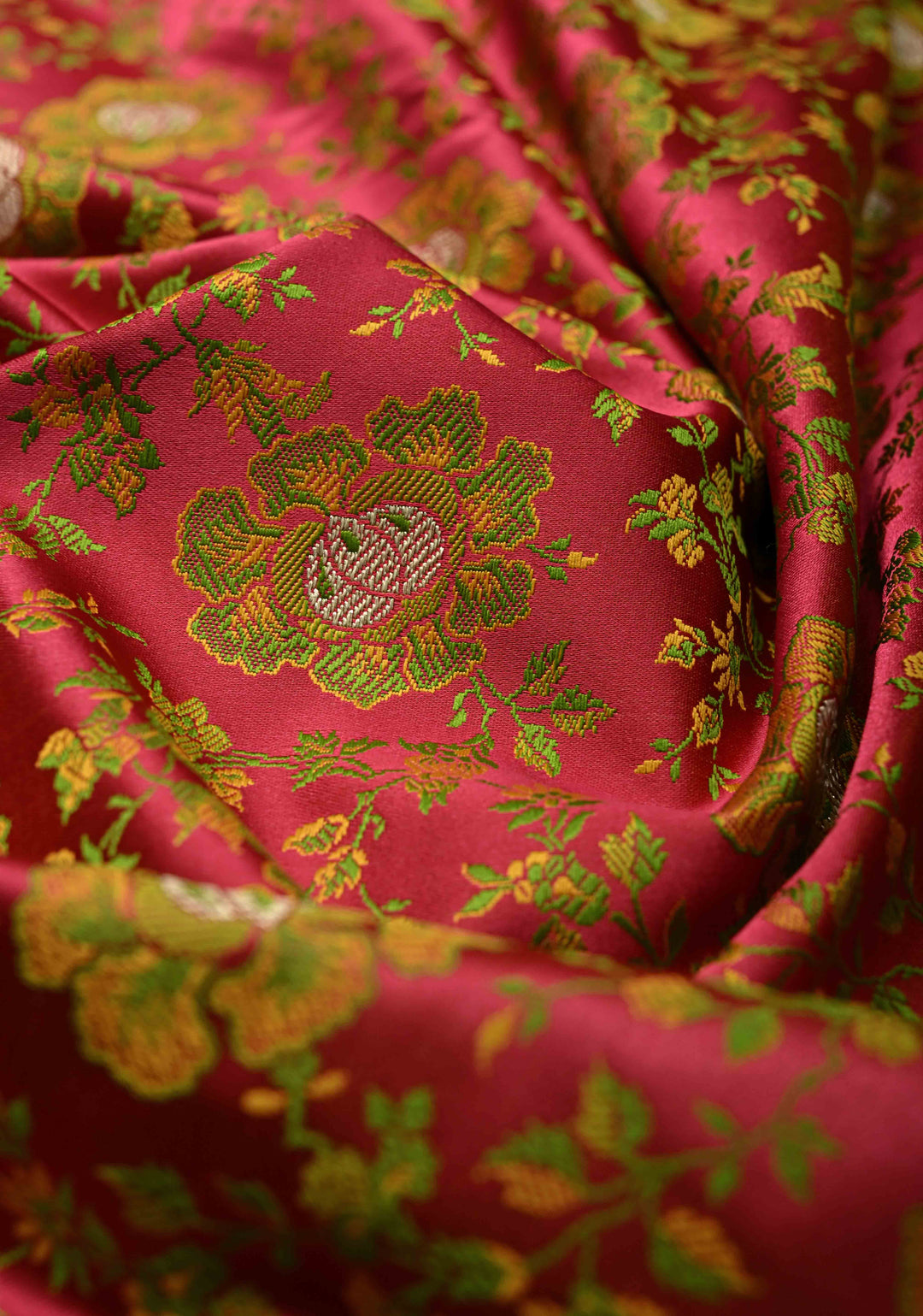 Pink Semi Tanchoi Banarasi Satin Silk Saree with Meenakari Floral Brocade Jaal