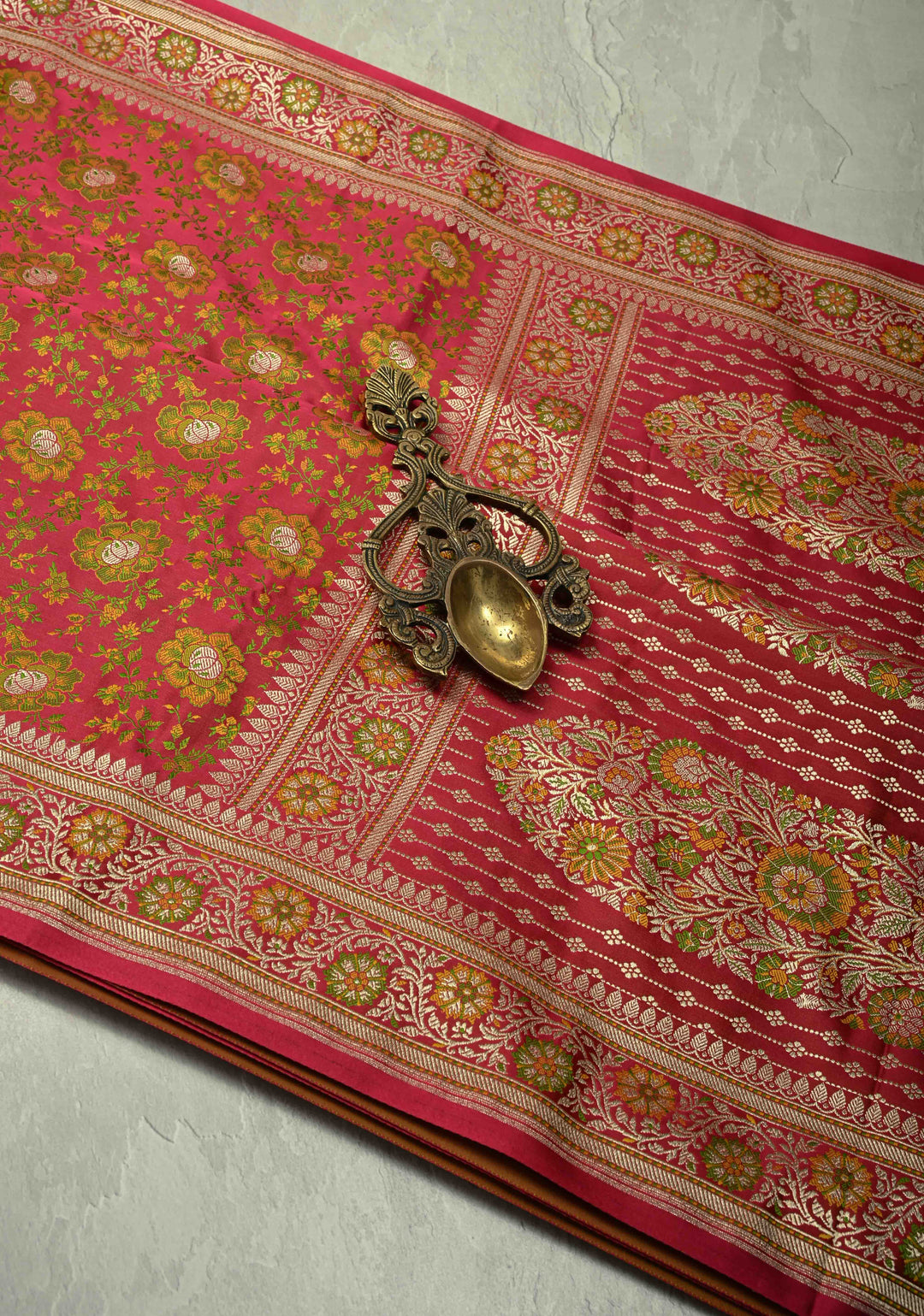 Pink Semi Tanchoi Banarasi Satin Silk Saree with Meenakari Floral Brocade Jaal