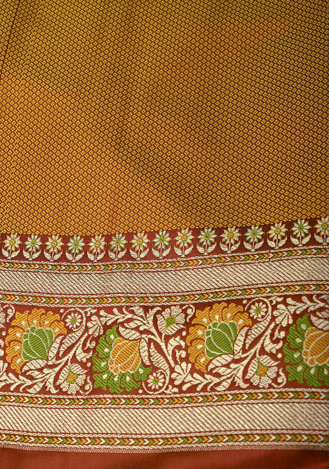 Rust Brown Semi Tanchoi Banarasi Satin Silk Saree with Meenakari Floral Brocade Jaal and Zari Border