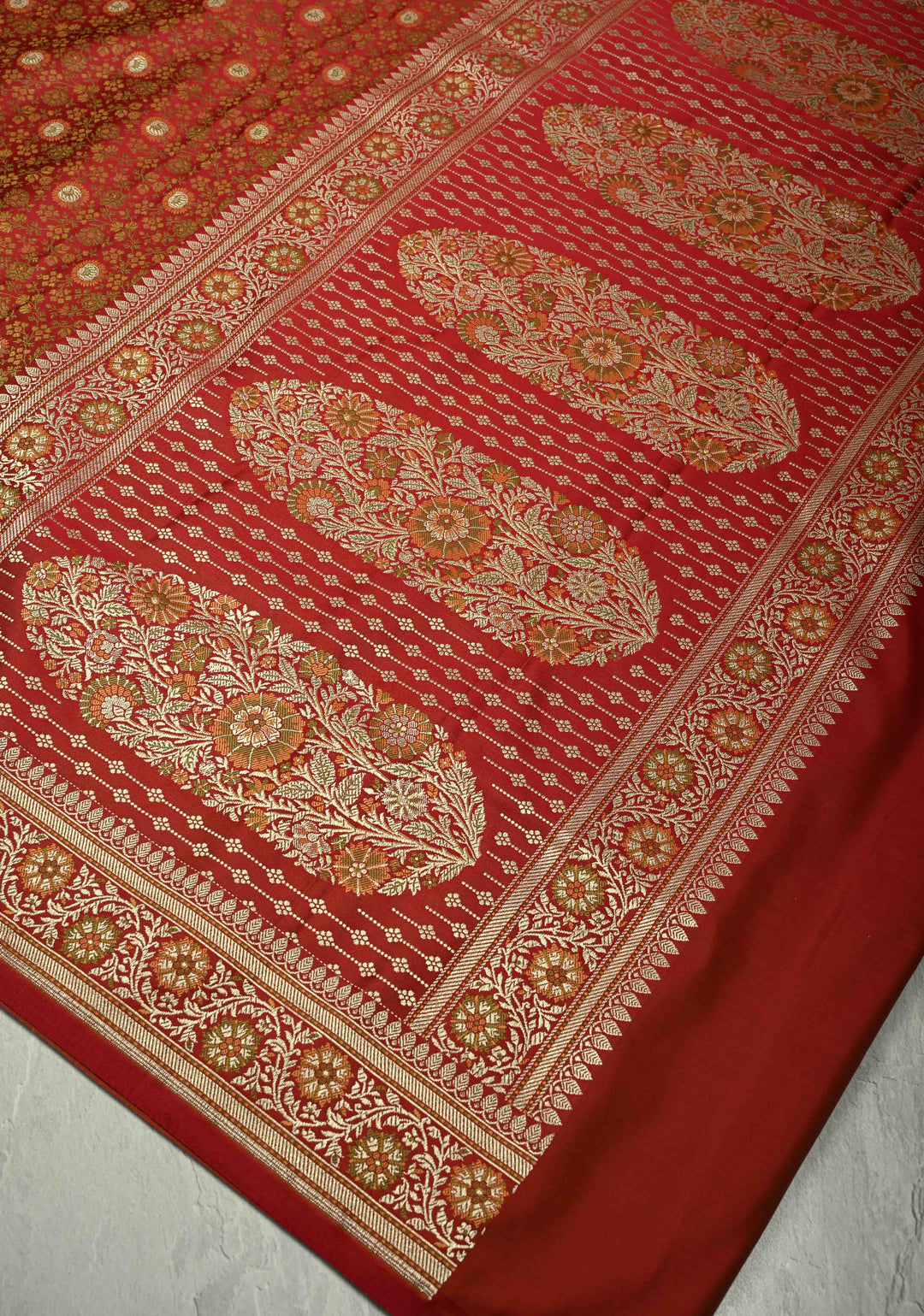 Maroon Semi Tanchoi Banarasi Satin Silk Saree with Meenakari Floral Brocade Jaal and Zari Border