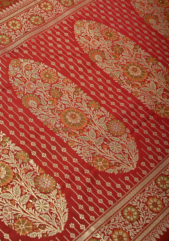 Maroon Semi Tanchoi Banarasi Satin Silk Saree with Meenakari Floral Brocade Jaal and Zari Border