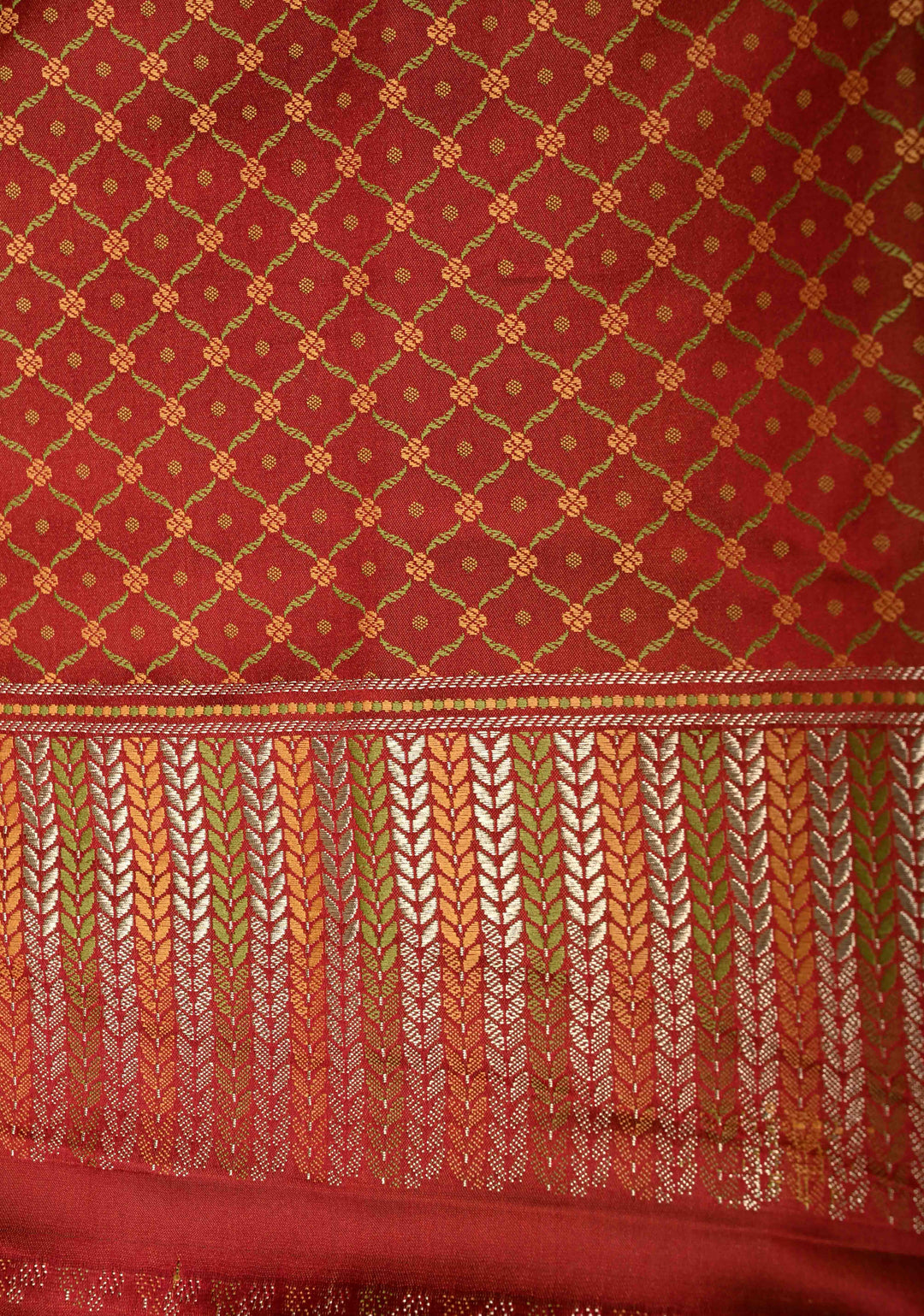 Maroon Semi Tanchoi Banarasi Satin Silk Saree with Meenakari Floral Brocade Jaal and Zari Border