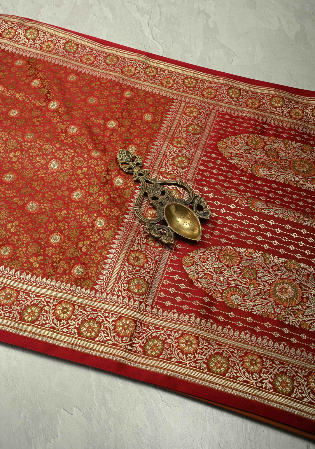 Maroon Semi Tanchoi Banarasi Satin Silk Saree with Meenakari Floral Brocade Jaal and Zari Border