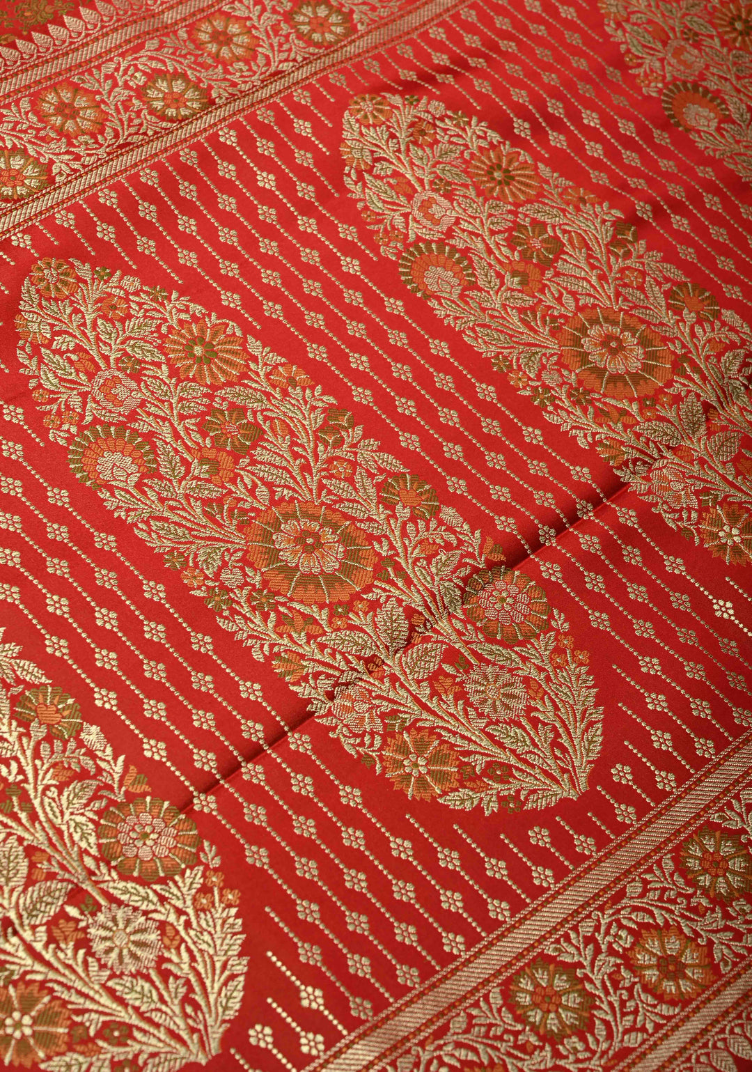 Red Semi Tanchoi Banarasi Satin Silk Saree with Meenakari Floral Brocade Jaal and Zari Border