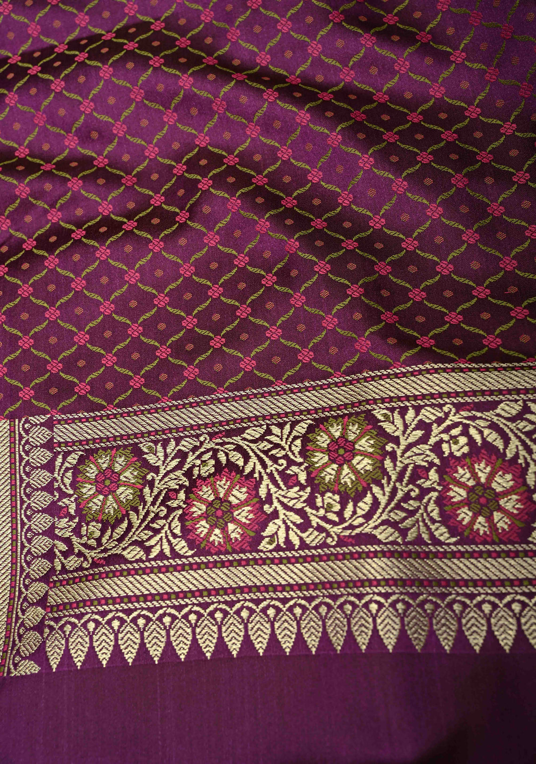Purple Semi Tanchoi Banarasi Satin Silk Saree with Meenakari Floral Brocade Jaal and Zari Border