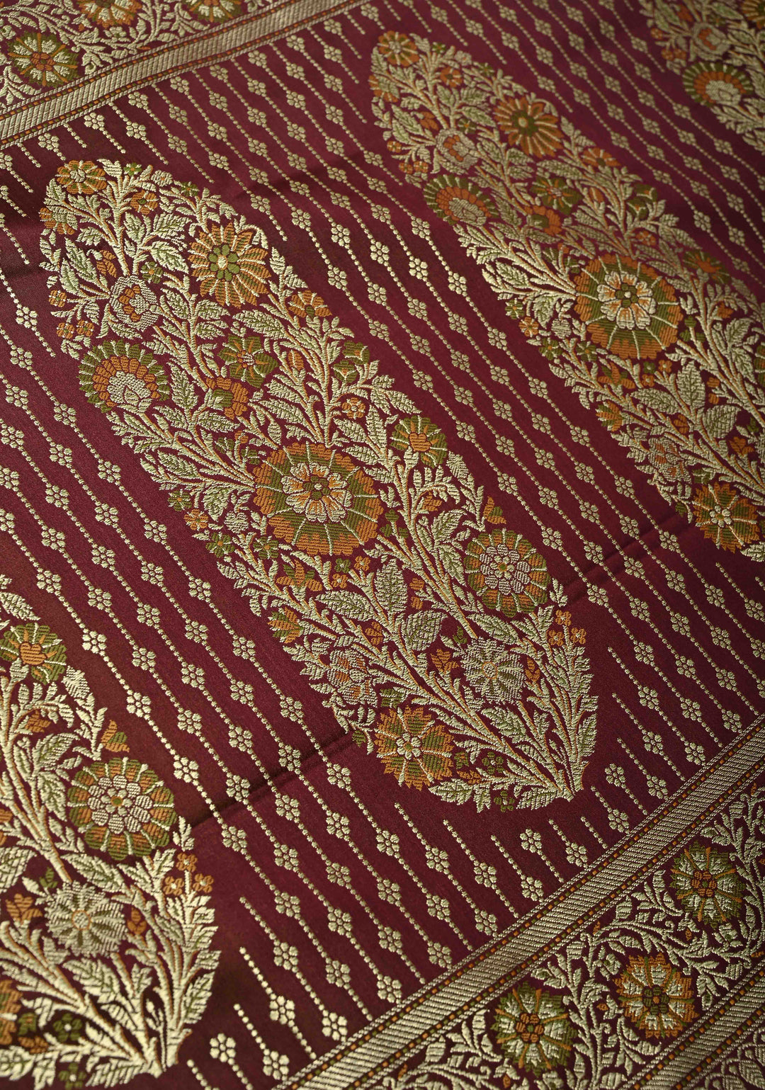 Brown Semi Tanchoi Banarasi Satin Silk Saree with Meenakari Floral Brocade Jaal