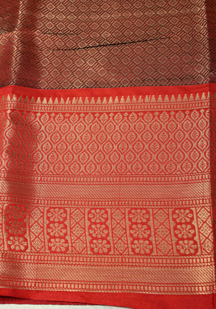 Dark Plum Banarasi Semi Silk Saree with Brocade and Contrast Zari Border