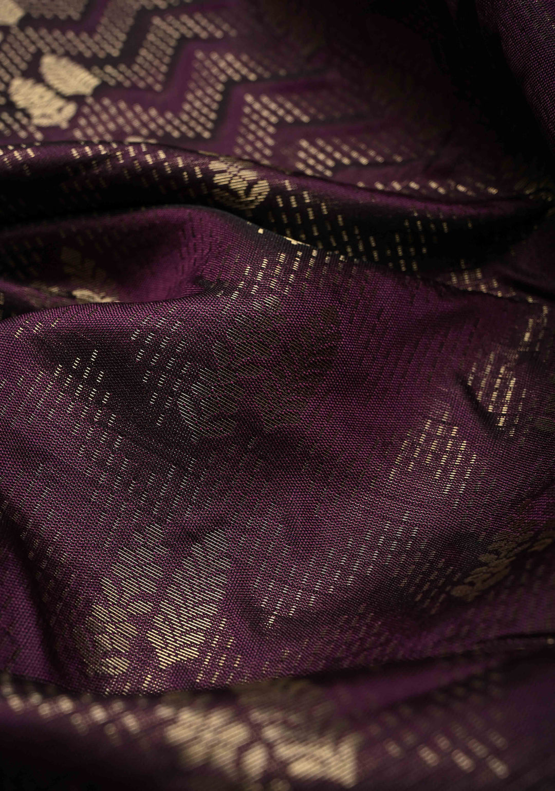 Dark Plum Banarasi Semi Silk Saree with Brocade and Contrast Zari Border