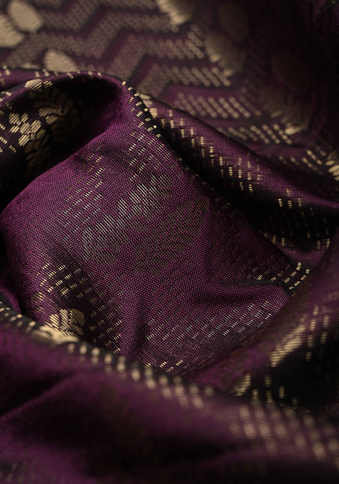 Dark Plum Banarasi Semi Silk Saree with Brocade and Contrast Zari Border