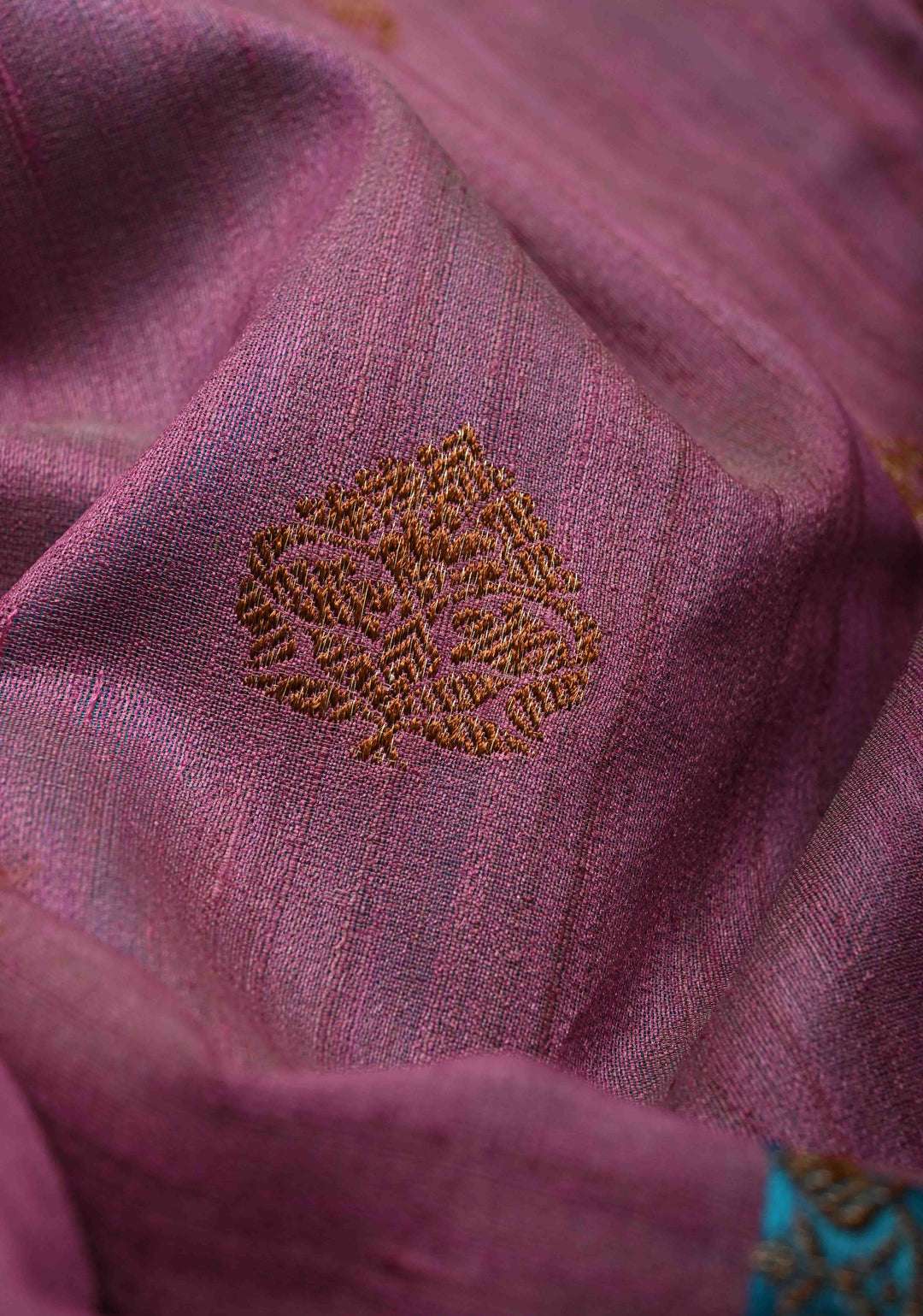 Mauve Banarasi Tussar Silk Saree with Antique Zari Buttas and Contrast Zari Border | SILK MARK CERTIFIED