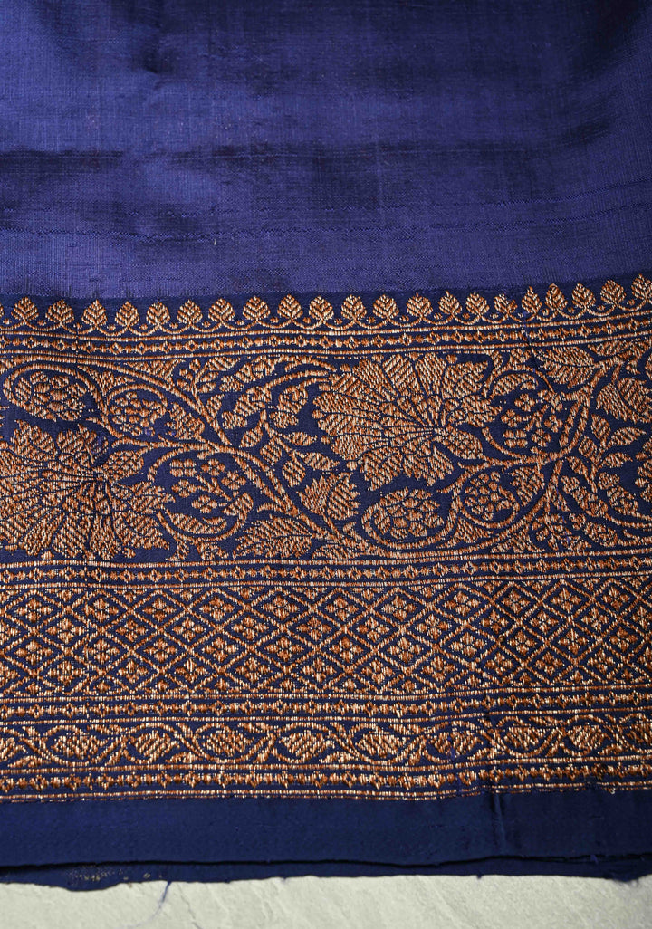 Khaki Banarasi Tussar Silk Saree with Antique Zari Buttas and Contrast Zari Border | SILK MARK CERTIFIED