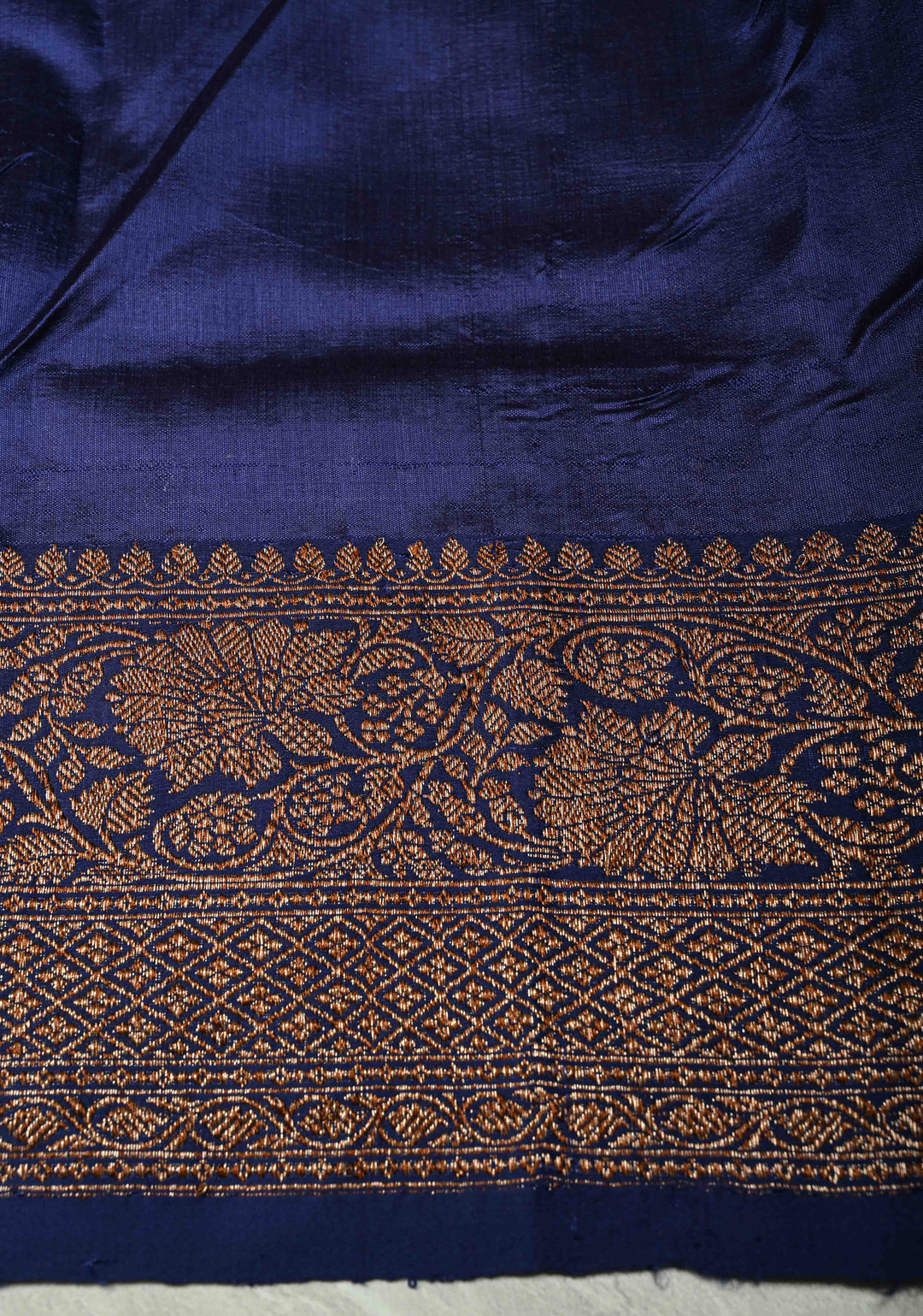 Kora Color Banarasi Tussar Silk Saree with Antique Zari Buttas and Navy Blue Zari Border | SILK MARK CERTIFIED