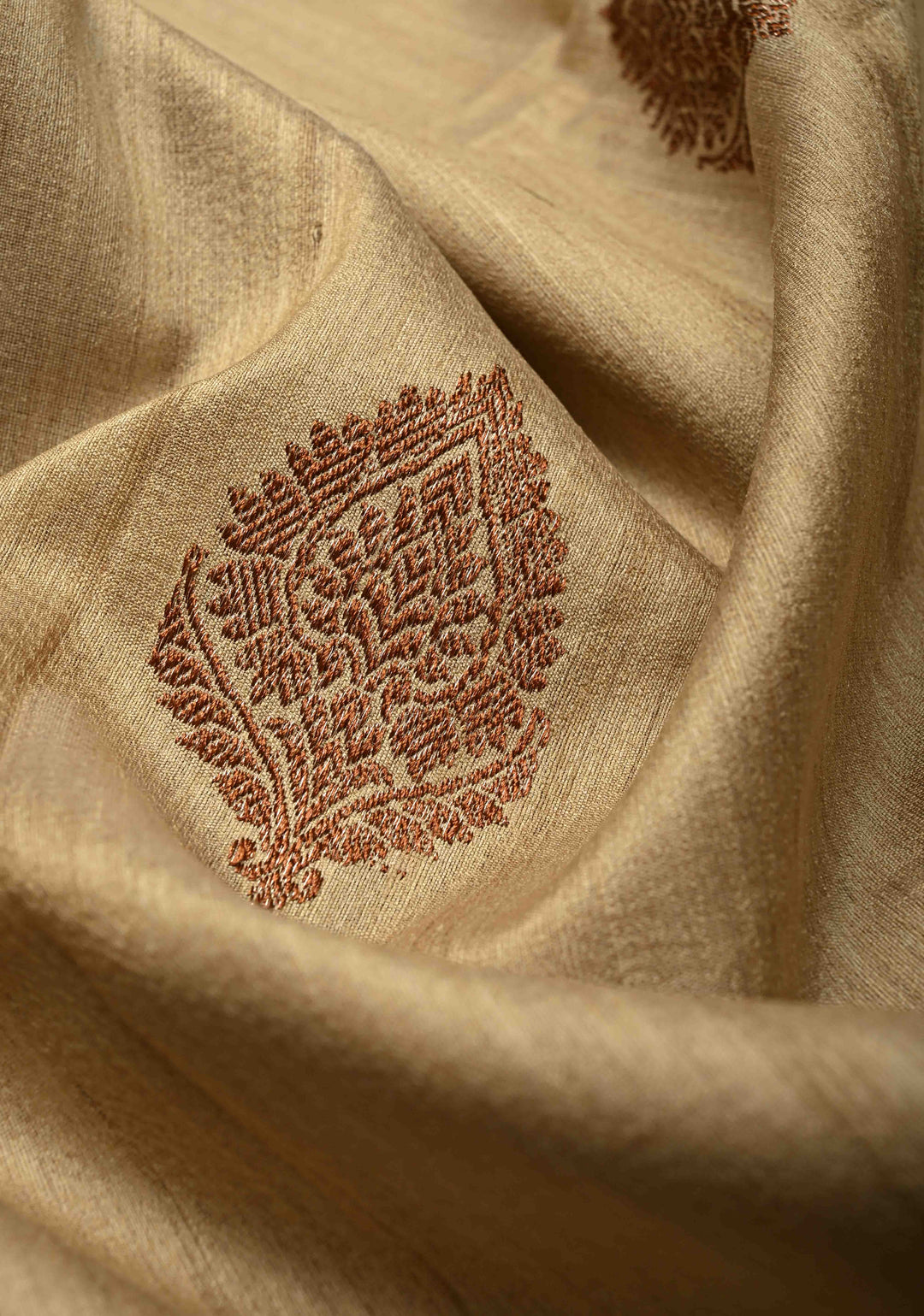 Kora Color Banarasi Tussar Silk Saree with Antique Zari Buttas and Navy Blue Zari Border | SILK MARK CERTIFIED