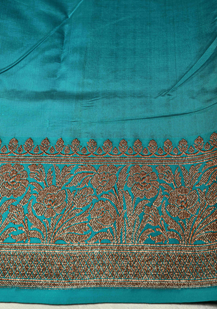 Slate Gray Banarasi Tussar Silk Saree with Antique Zari Buttas and Contrast Zari Border | SILK MARK CERTIFIED