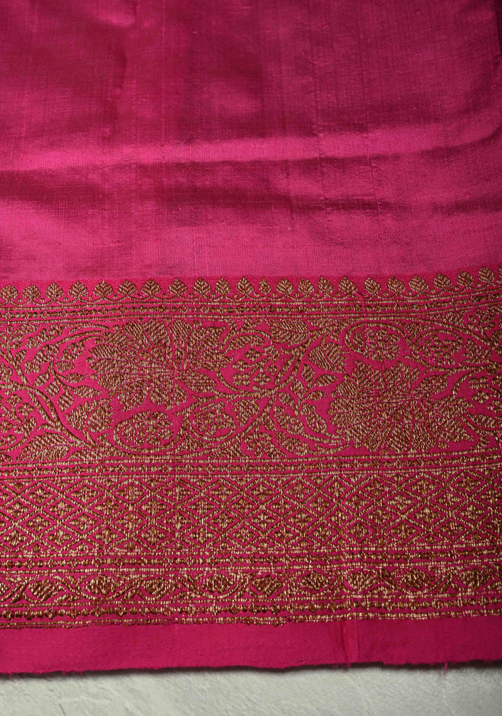 Tan Color Banarasi Tussar Silk Saree with Antique Zari Buttas and Contrast Zari Border | SILK MARK CERTIFIED