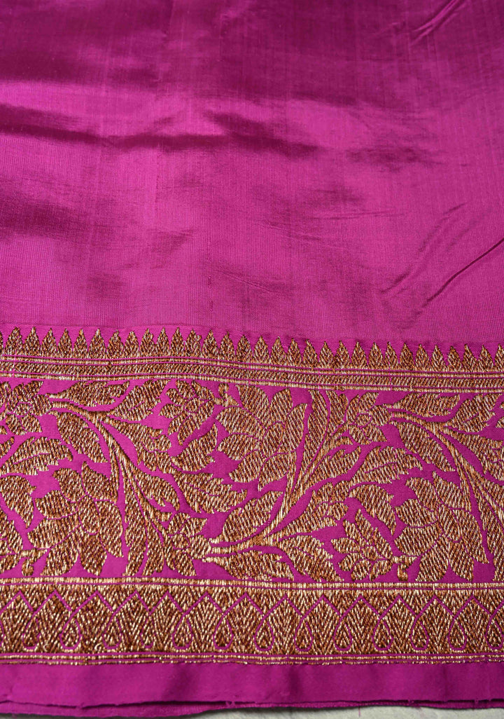Kora Color Banarasi Tussar Silk Saree with Antique Zari Buttas and Magenta Zari Border | SILK MARK CERTIFIED