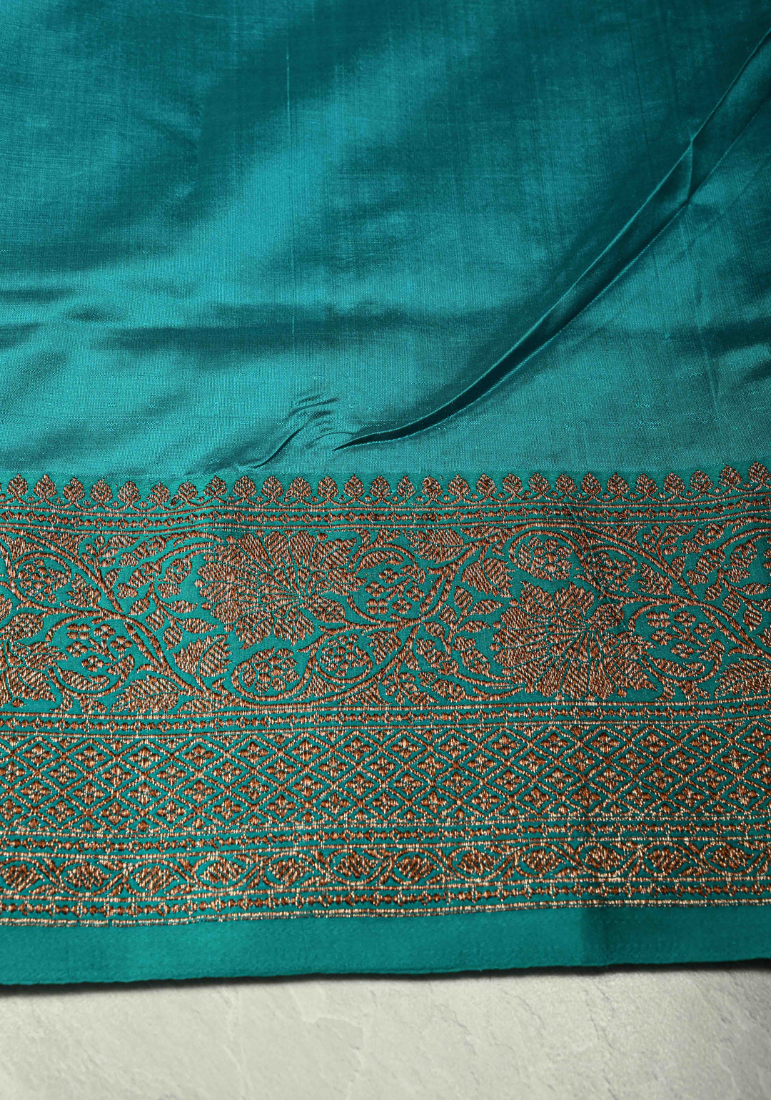 Kora Color Banarasi Tussar Silk Saree with Antique Zari Buttas and Turquoise Zari Border | SILK MARK CERTIFIED