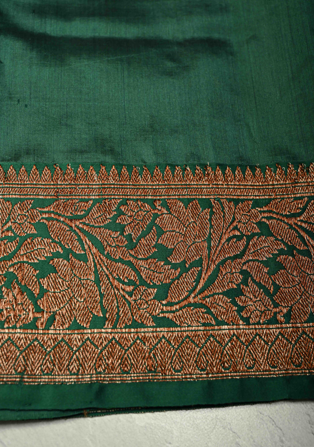 Kora Color Banarasi Tussar Silk Saree with Antique Zari Buttas and Green Zari Border | SILK MARK CERTIFIED