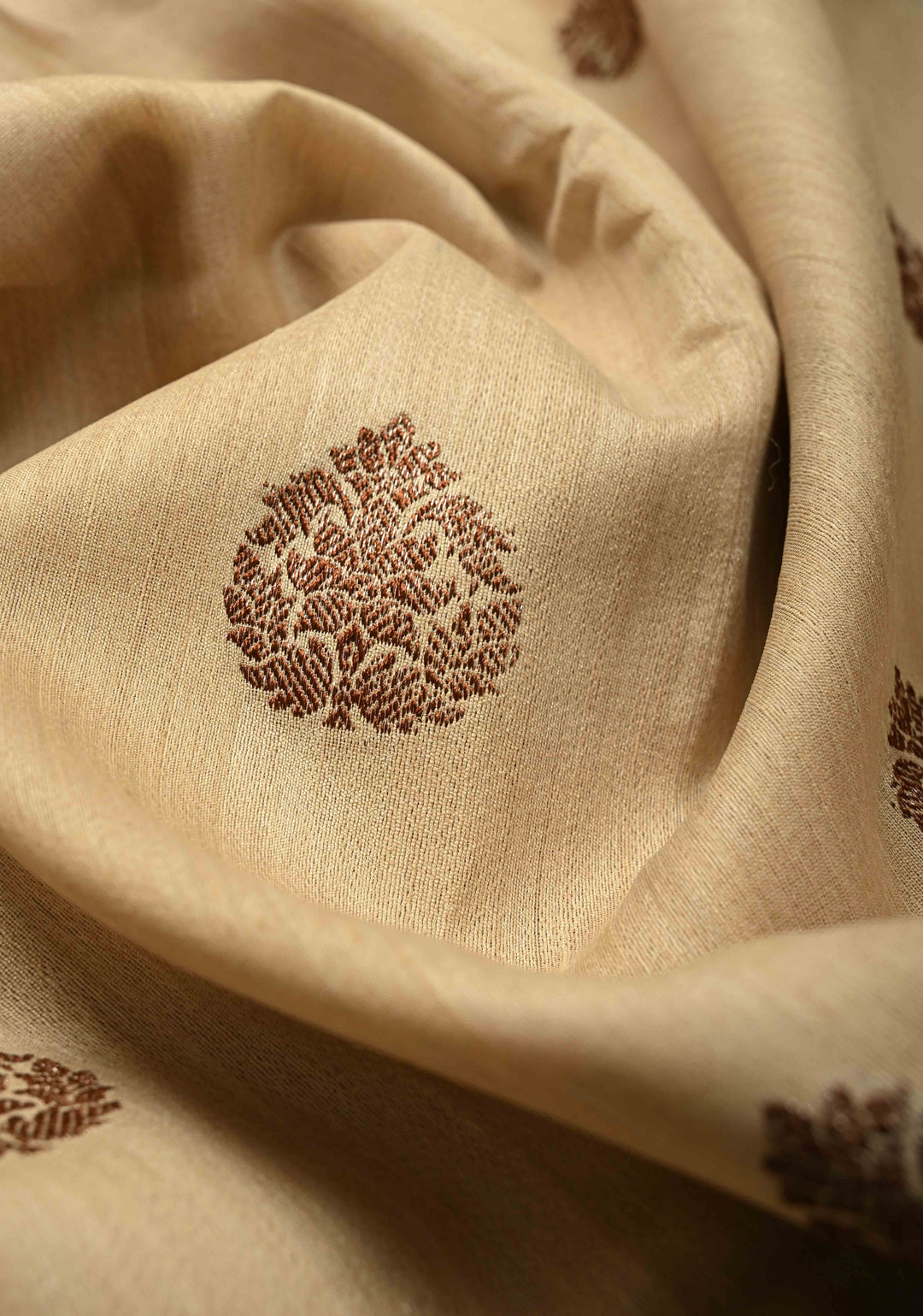 Kora Color Banarasi Tussar Silk Saree with Antique Zari Buttas and Green Zari Border | SILK MARK CERTIFIED