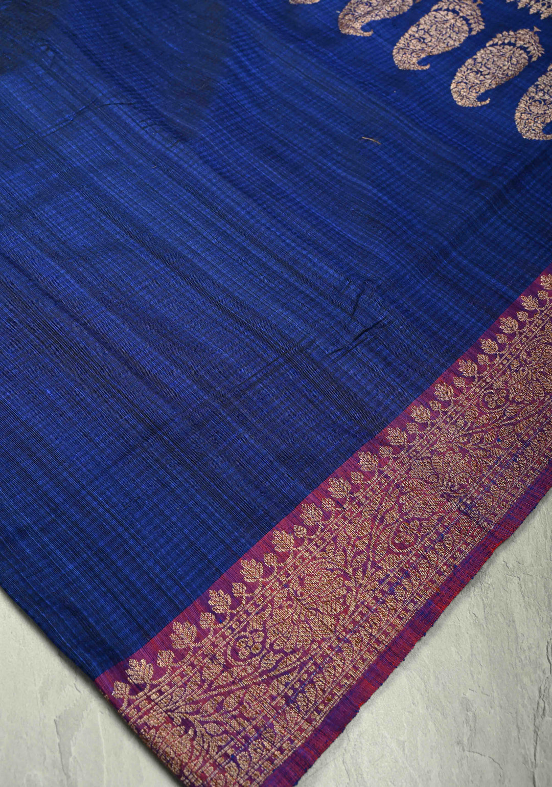 Pure Banarasi Dupion Silk Saree in Blue with Antique Zari Paisley Buttas and Zari Border | SILK MARK CERTIFIED