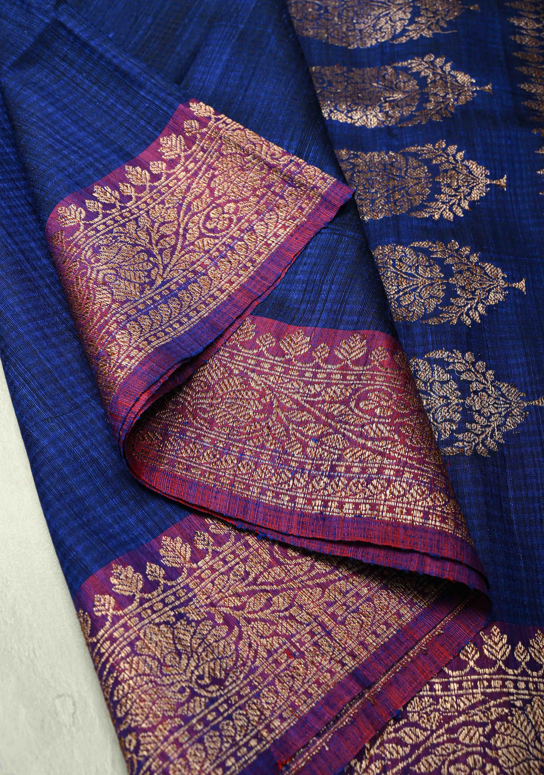 Pure Banarasi Dupion Silk Saree in Blue with Antique Zari Paisley Buttas and Zari Border | SILK MARK CERTIFIED