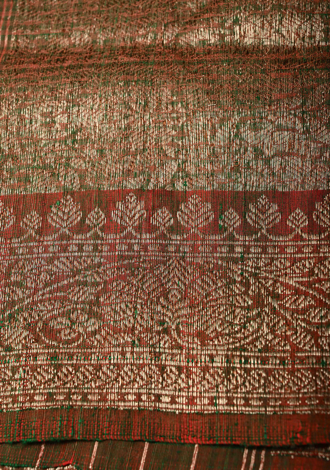 Pure Banarasi Dupion Silk Saree in Forest Green with Antique Zari Paisley Buttas and Zari Border | SILK MARK CERTIFIED