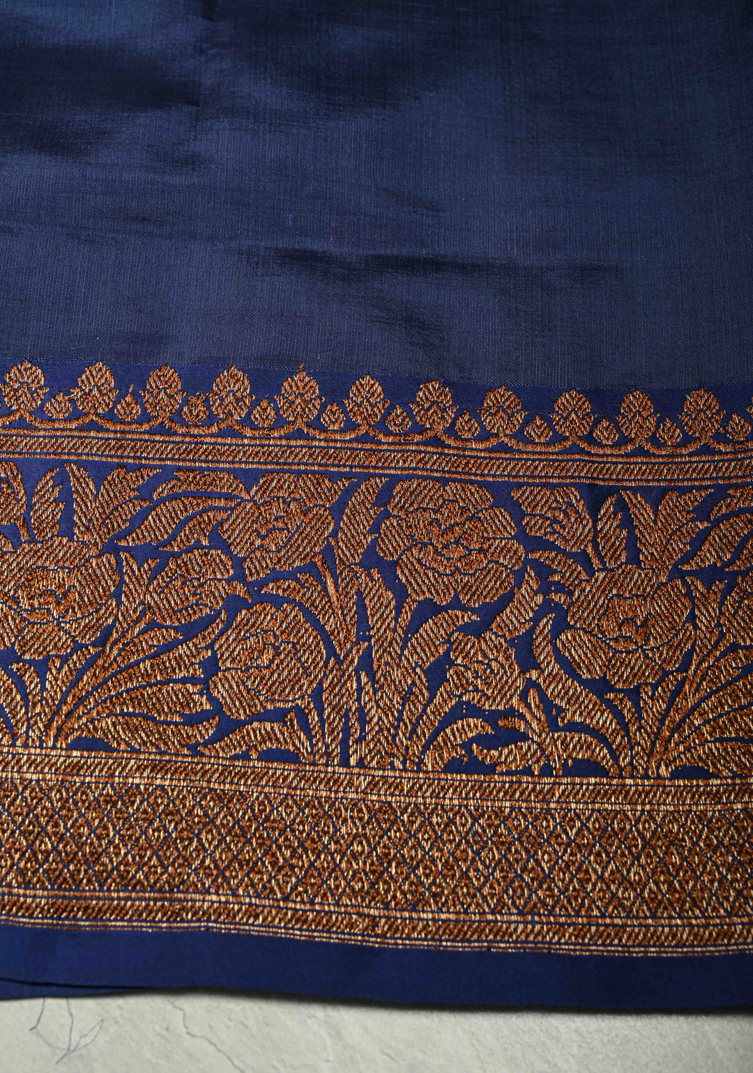 Mulberry Banarasi Tussar Silk Saree with Antique Meenakari Zari Buttas and Contrast Zari Border | SILK MARK CERTIFIED