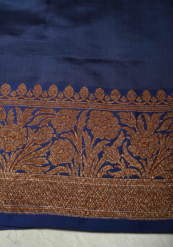 Mulberry Banarasi Tussar Silk Saree with Antique Meenakari Zari Buttas and Contrast Zari Border | SILK MARK CERTIFIED