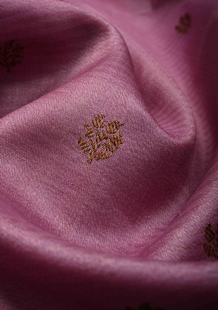 Onion Pink Pure Banarasi Tussar Silk Saree with Antique Zari Buttas and Meenakari Border | SILK MARK CERTIFIED