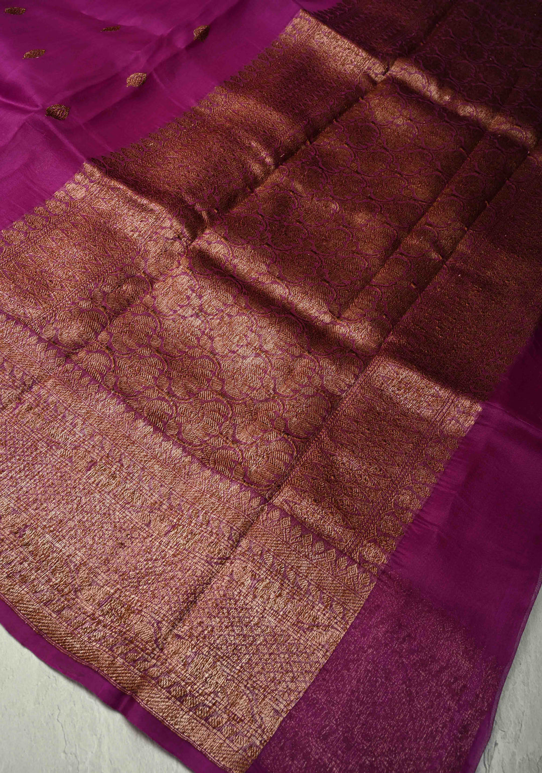 Purple Pure Banarasi Kora Silk Saree with Antique Zari Buttas and Zari Border | SILK MARK CERTIFIED