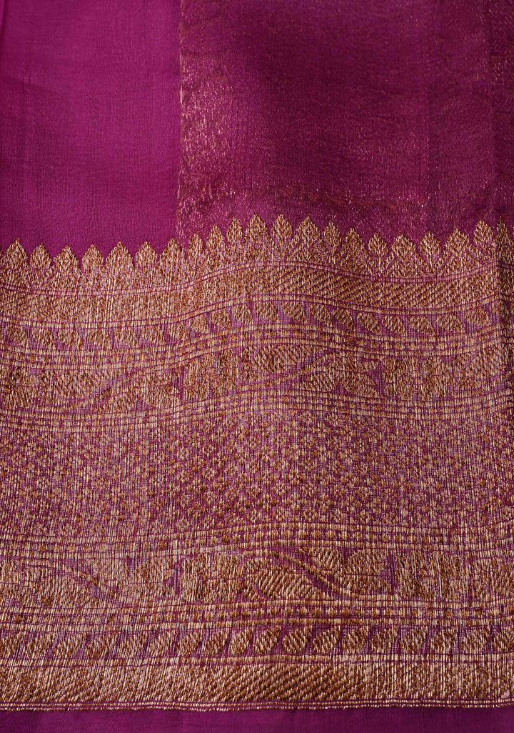 Purple Pure Banarasi Kora Silk Saree with Antique Zari Buttas and Zari Border | SILK MARK CERTIFIED