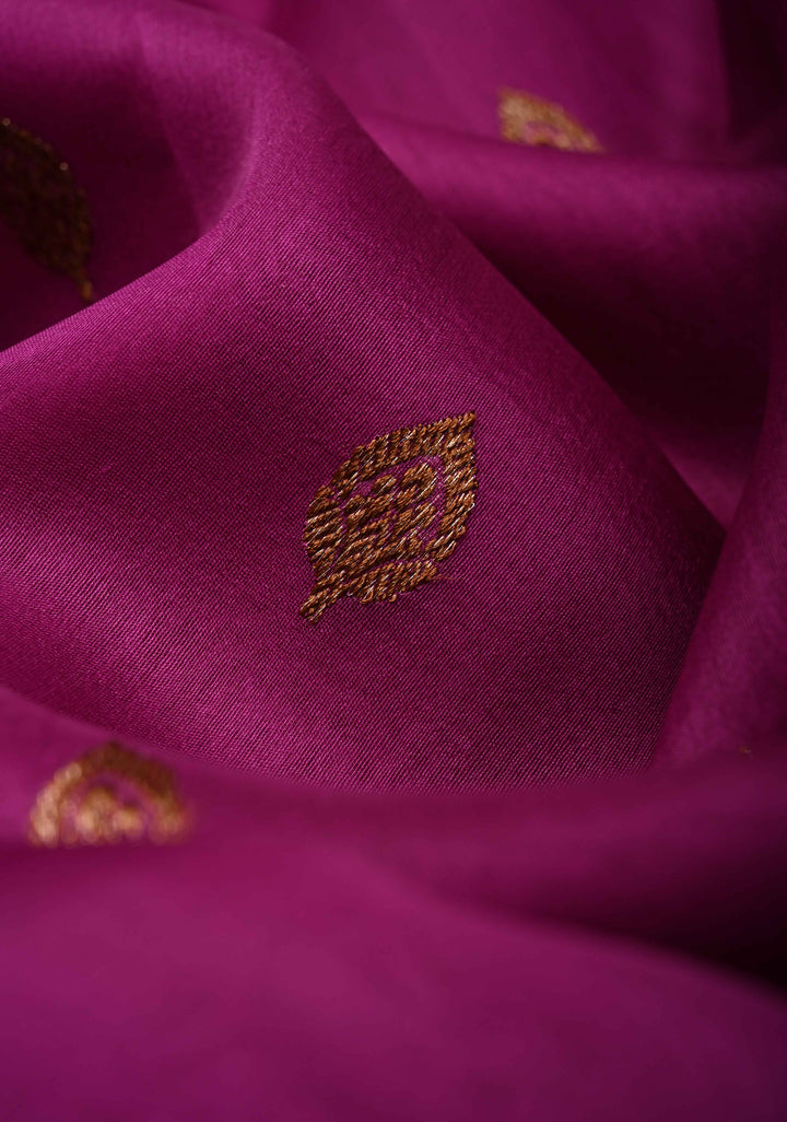 Purple Pure Banarasi Kora Silk Saree with Antique Zari Buttas and Zari Border | SILK MARK CERTIFIED