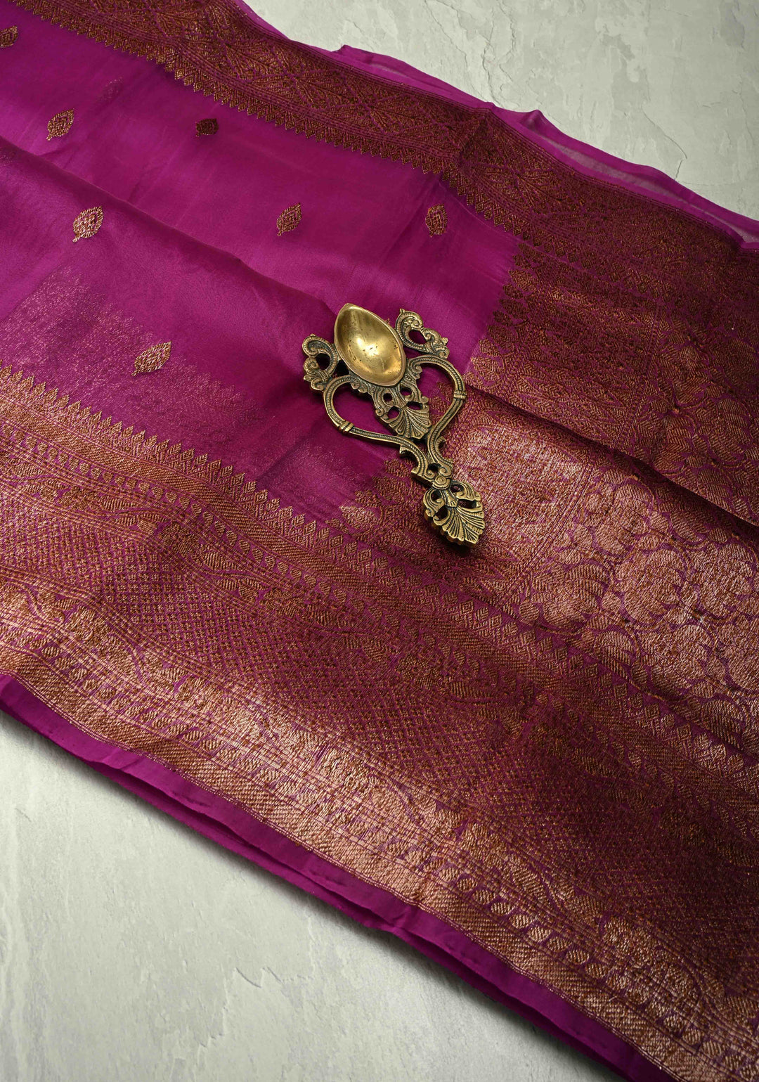 Purple Pure Banarasi Kora Silk Saree with Antique Zari Buttas and Zari Border | SILK MARK CERTIFIED