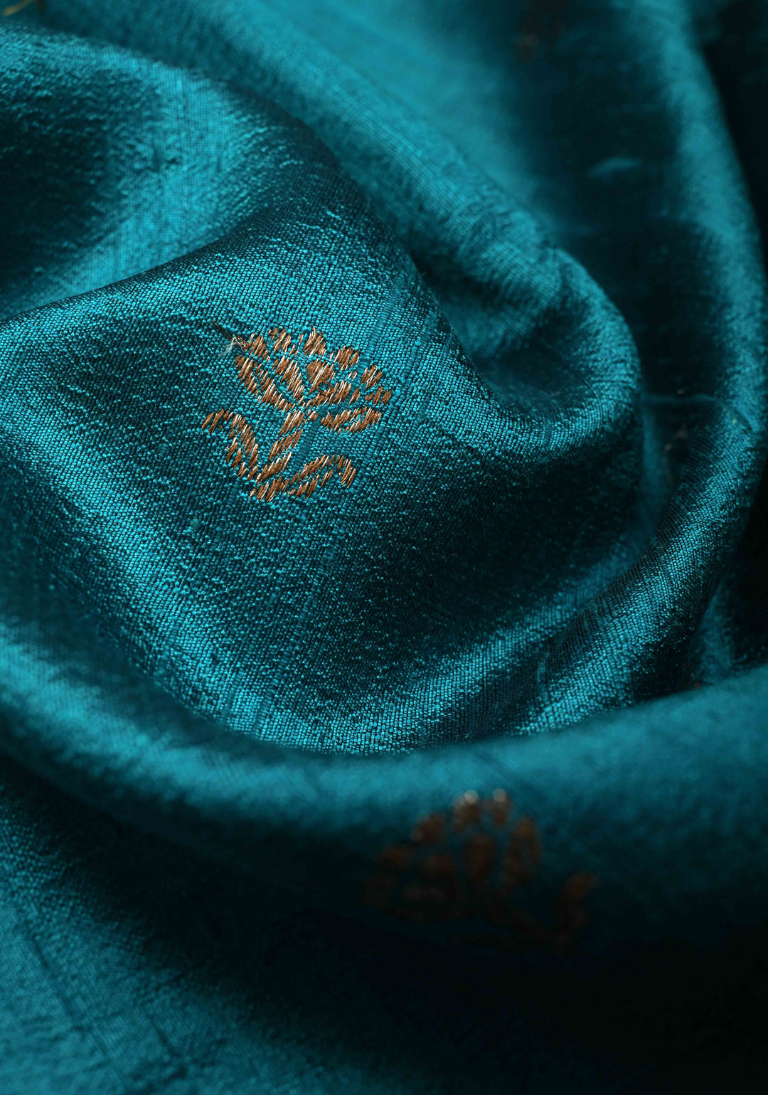 Copper Sulphate Blue Banarasi Raw Silk Saree with Antique Silver Zari Buttas and Border | SILK MARK CERTIFIED