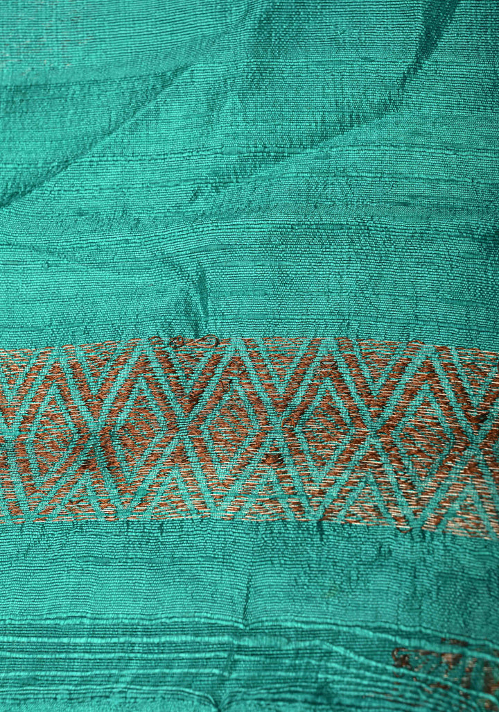 Multicolor Borderless Raw Silk Banarasi Brush Dye Saree with Rangkaat Style and Antique Zari Daignoal Stripes | SILK MARK CERTIFIED