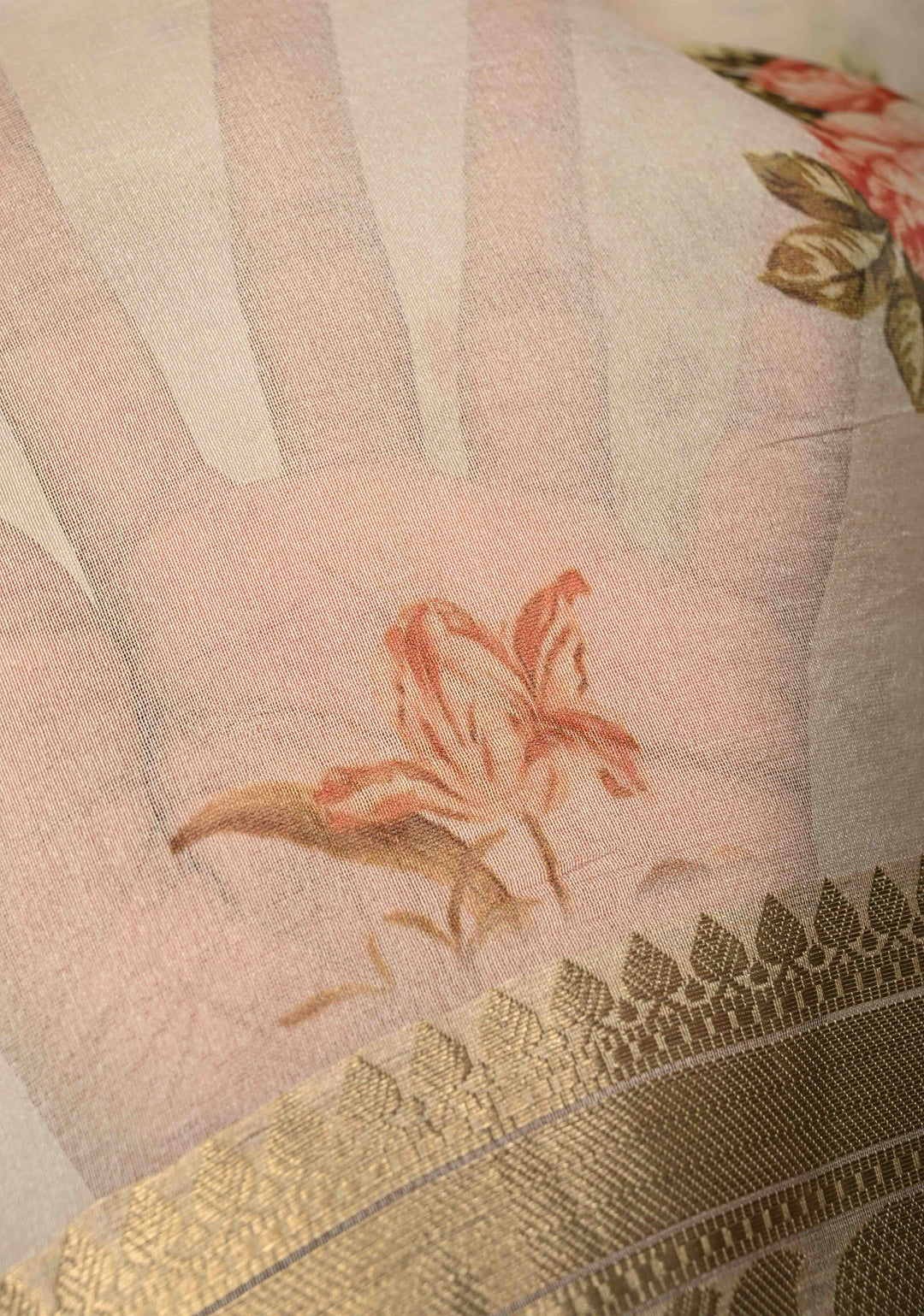 Blush Pink Pure Organza Silk Saree with Floral Digital Print and Zari Border | SILK MARK CERTIFIED