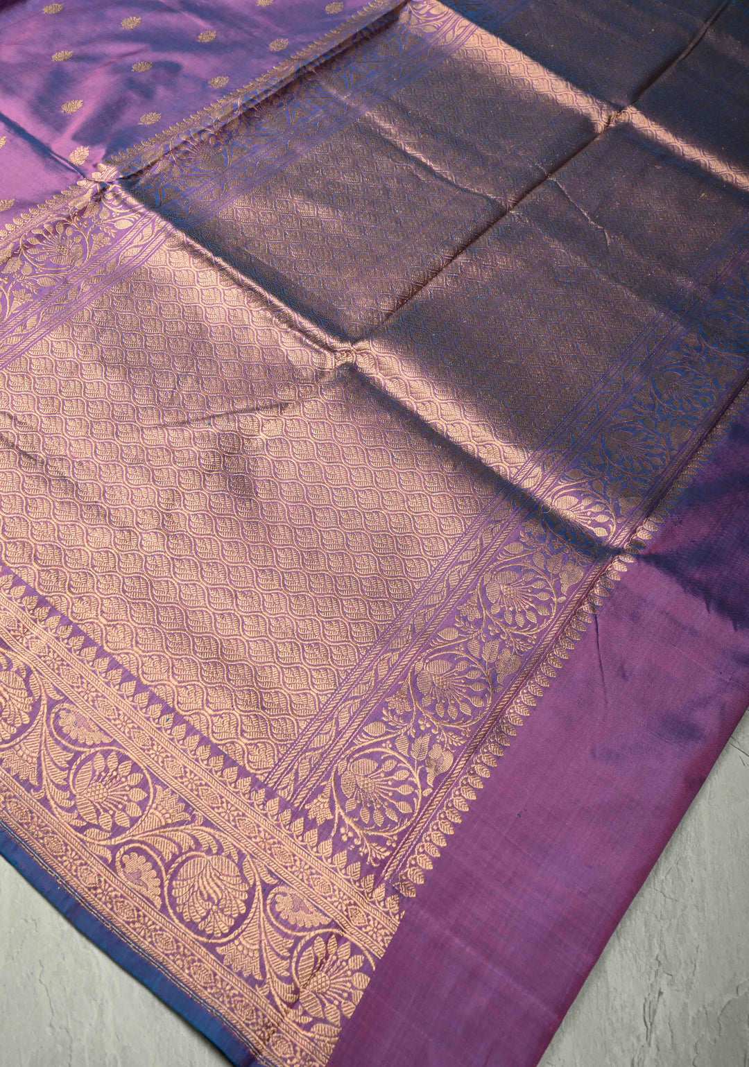 Dusky Purple Dual Tone Banarasi Katan Silk Saree with Floral Zari Buttas and Zari Border | SILK MARK CERTIFIED