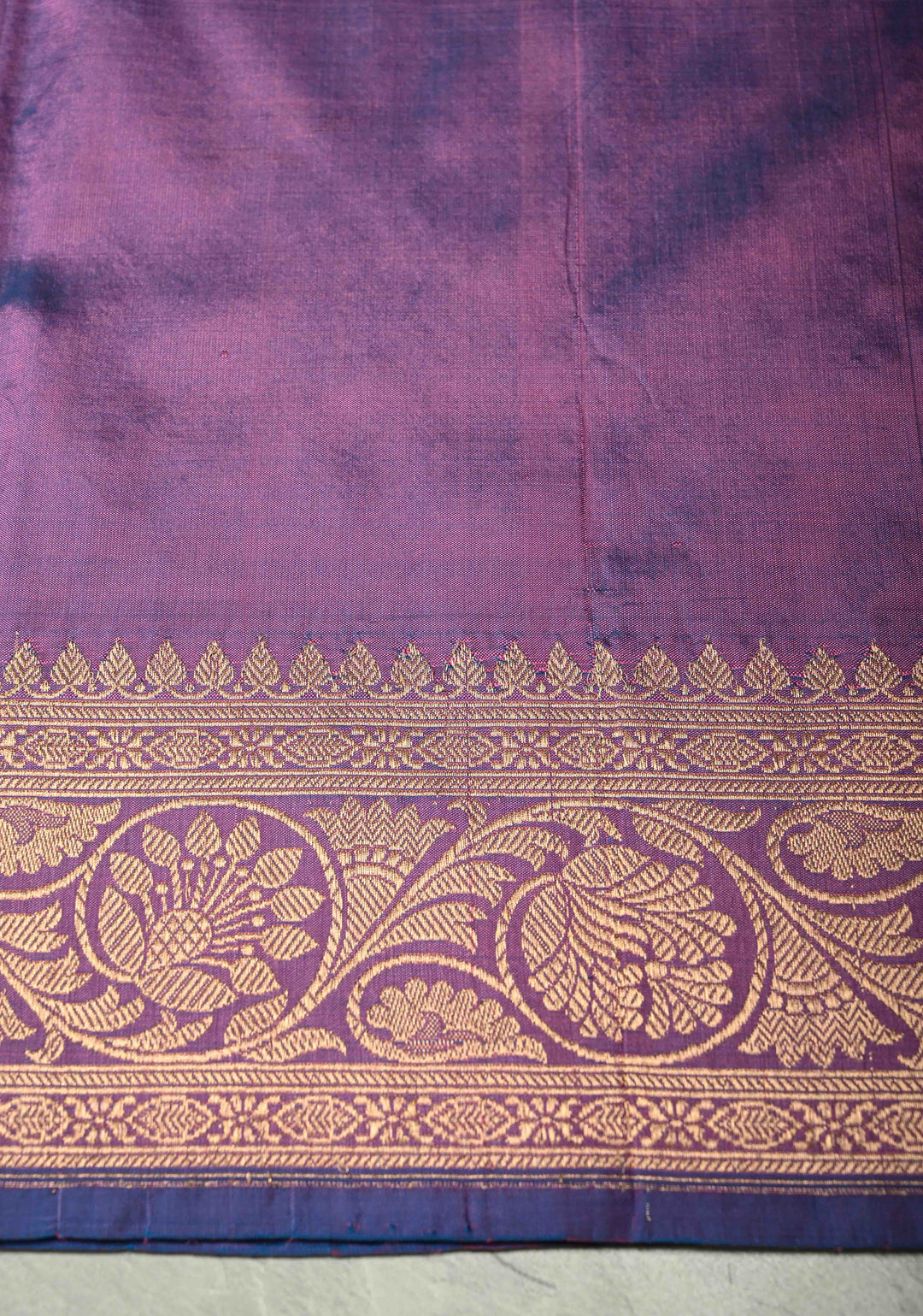 Dusky Purple Dual Tone Banarasi Katan Silk Saree with Floral Zari Buttas and Zari Border | SILK MARK CERTIFIED
