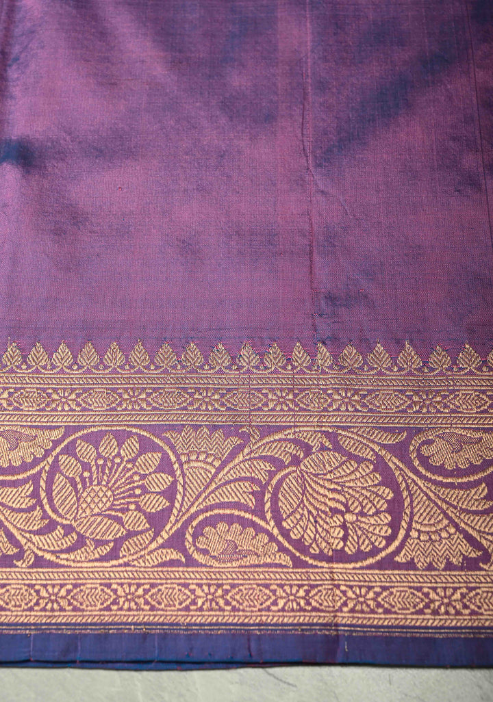 Dusky Purple Dual Tone Banarasi Katan Silk Saree with Floral Zari Buttas and Zari Border | SILK MARK CERTIFIED