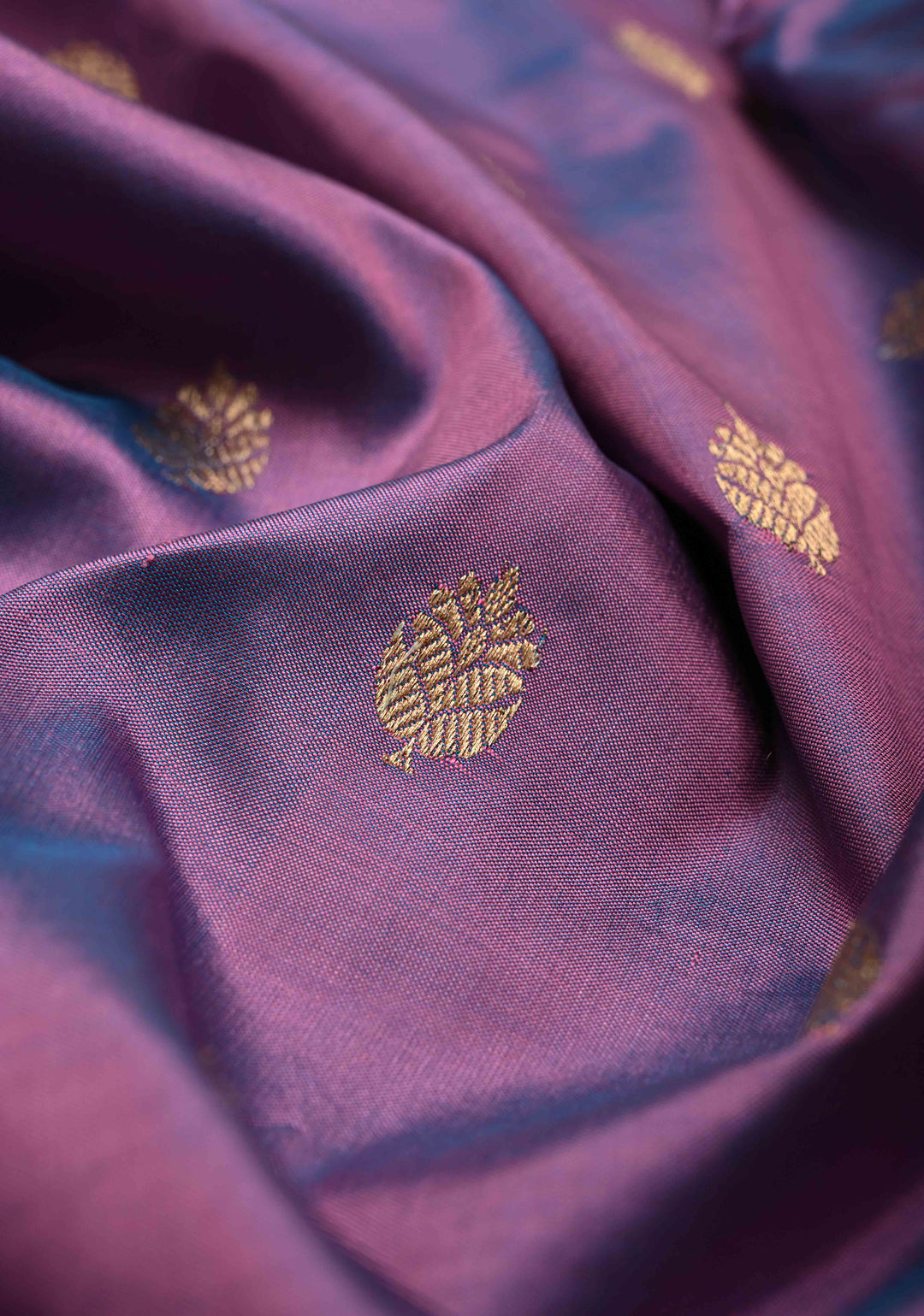 Dusky Purple Dual Tone Banarasi Katan Silk Saree with Floral Zari Buttas and Zari Border | SILK MARK CERTIFIED