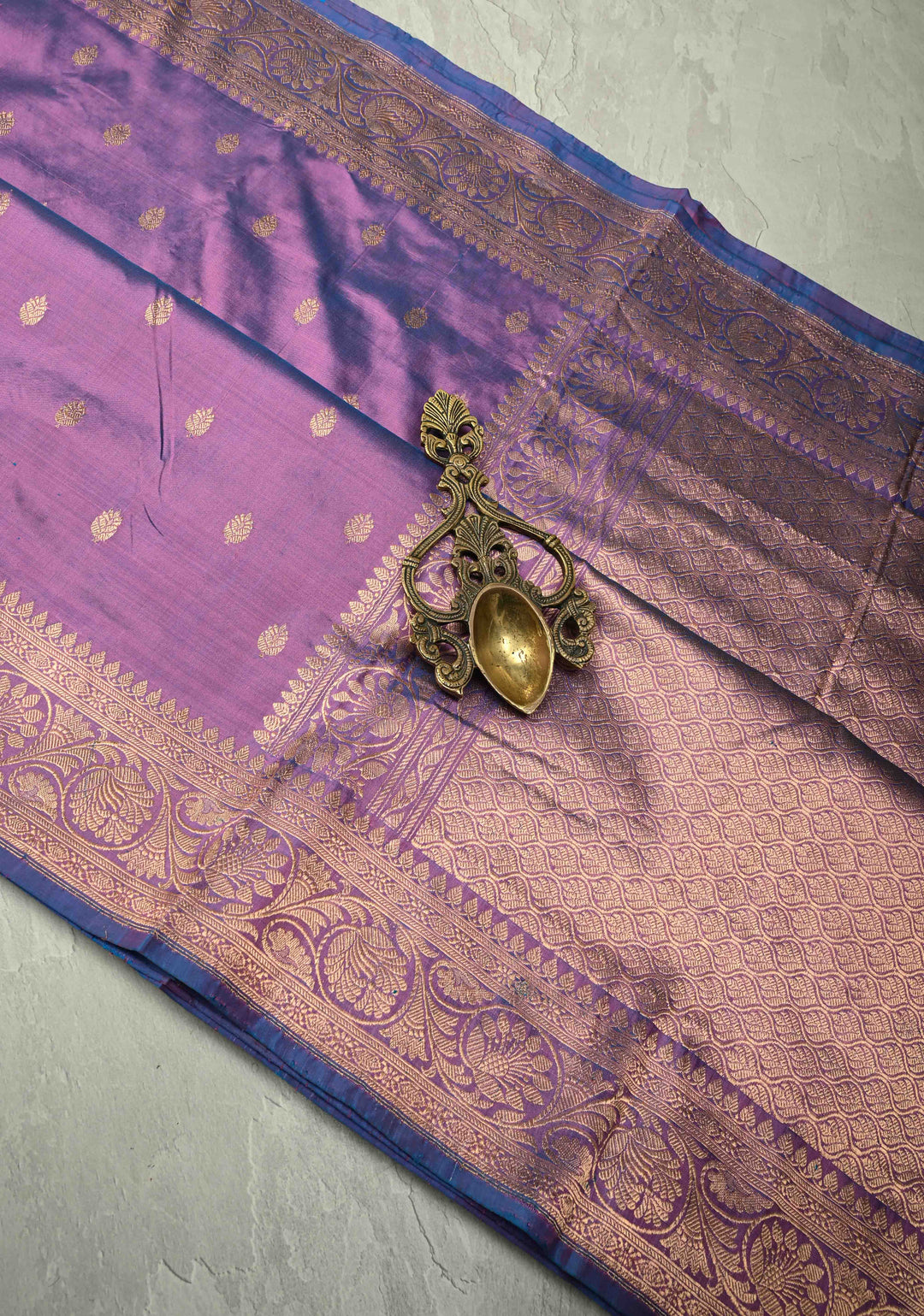 Dusky Purple Dual Tone Banarasi Katan Silk Saree with Floral Zari Buttas and Zari Border | SILK MARK CERTIFIED