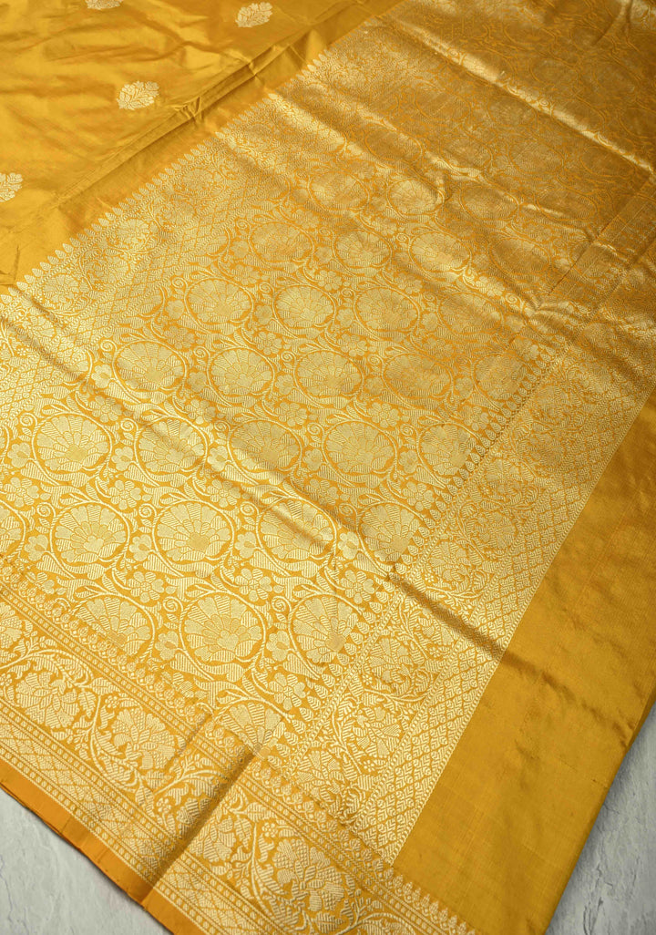 Mustard Yellow Lightweight Banarasi Katan Silk Saree with Resham Buttas and Border | SILK MARK CERTIFIED
