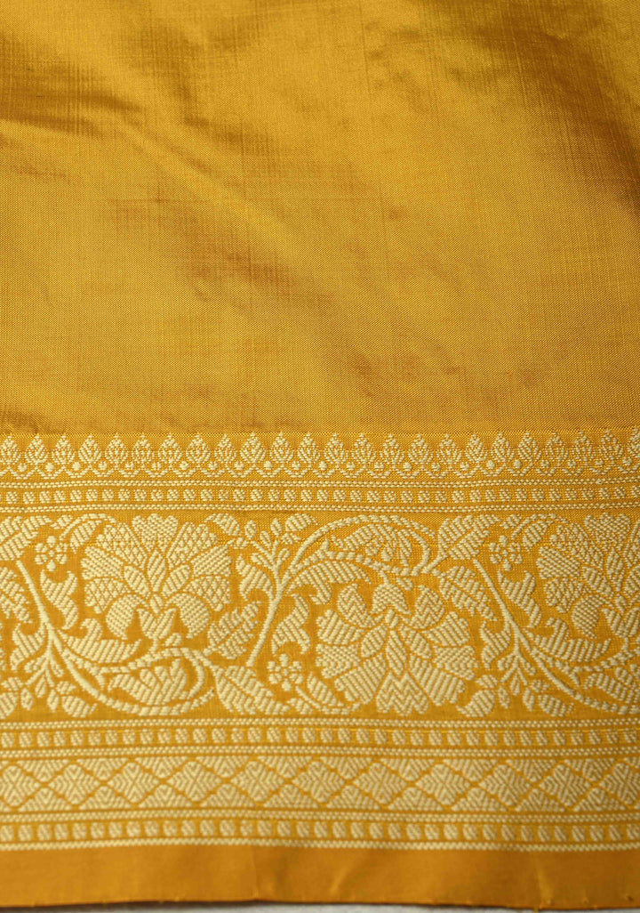 Mustard Yellow Lightweight Banarasi Katan Silk Saree with Resham Buttas and Border | SILK MARK CERTIFIED