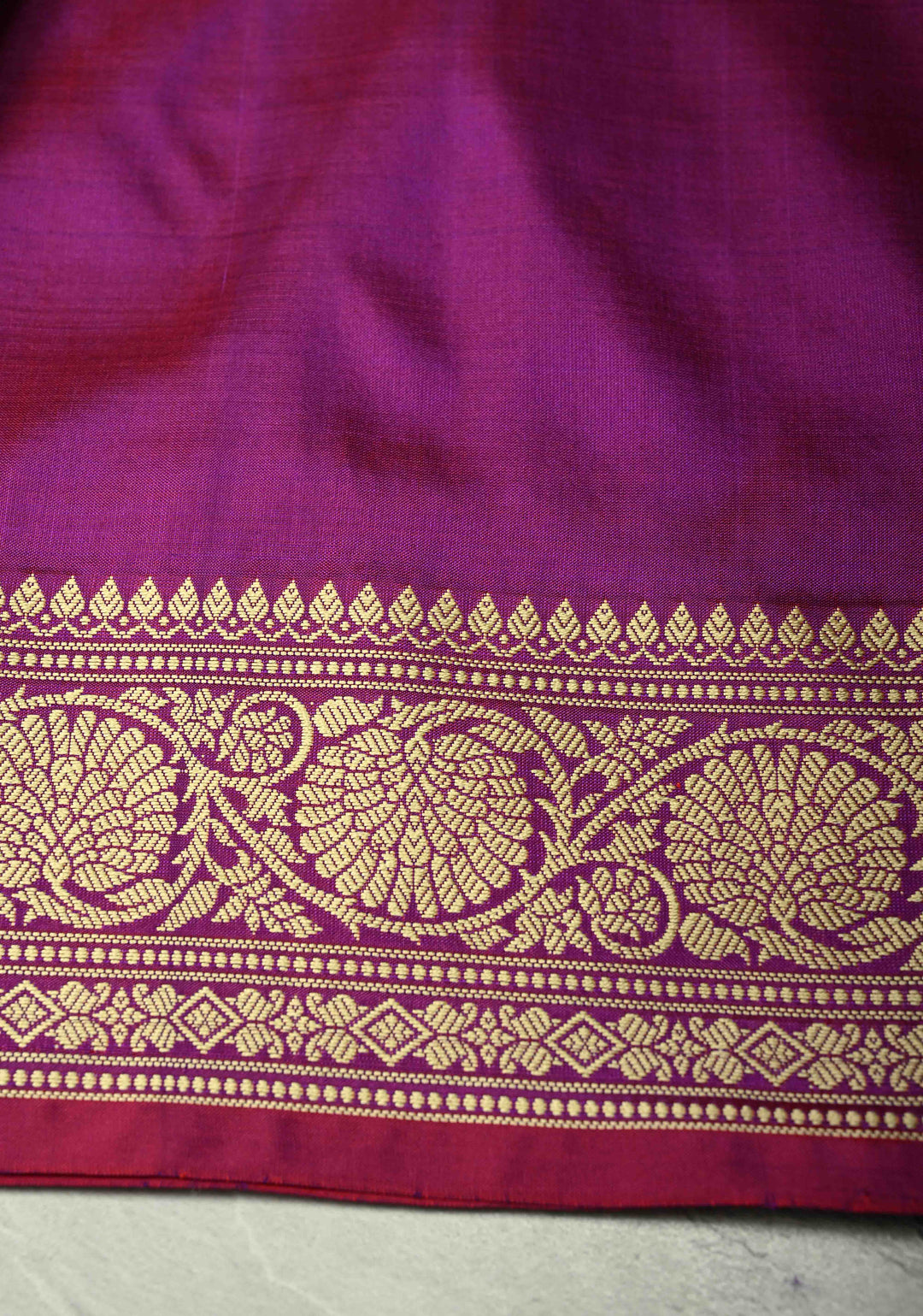 Purple Dual Tone Lightweight Banarasi Katan Silk Saree with Resham Buttas and Border | SILK MARK CERTIFIED | SHOBITAM