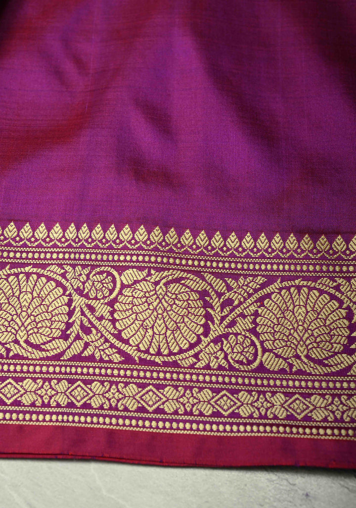 Purple Dual Tone Lightweight Banarasi Katan Silk Saree with Resham Buttas and Border | SILK MARK CERTIFIED | SHOBITAM