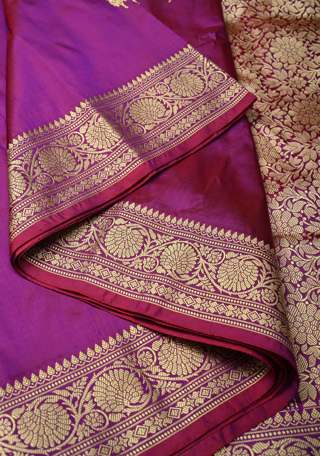 Purple Dual Tone Lightweight Banarasi Katan Silk Saree with Resham Buttas and Border | SILK MARK CERTIFIED | SHOBITAM